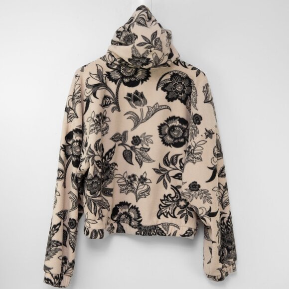 Anthropologie Daily Practice Fleece Jacket Floral Cream Black Yellow Size Medium - Picture 3 of 8